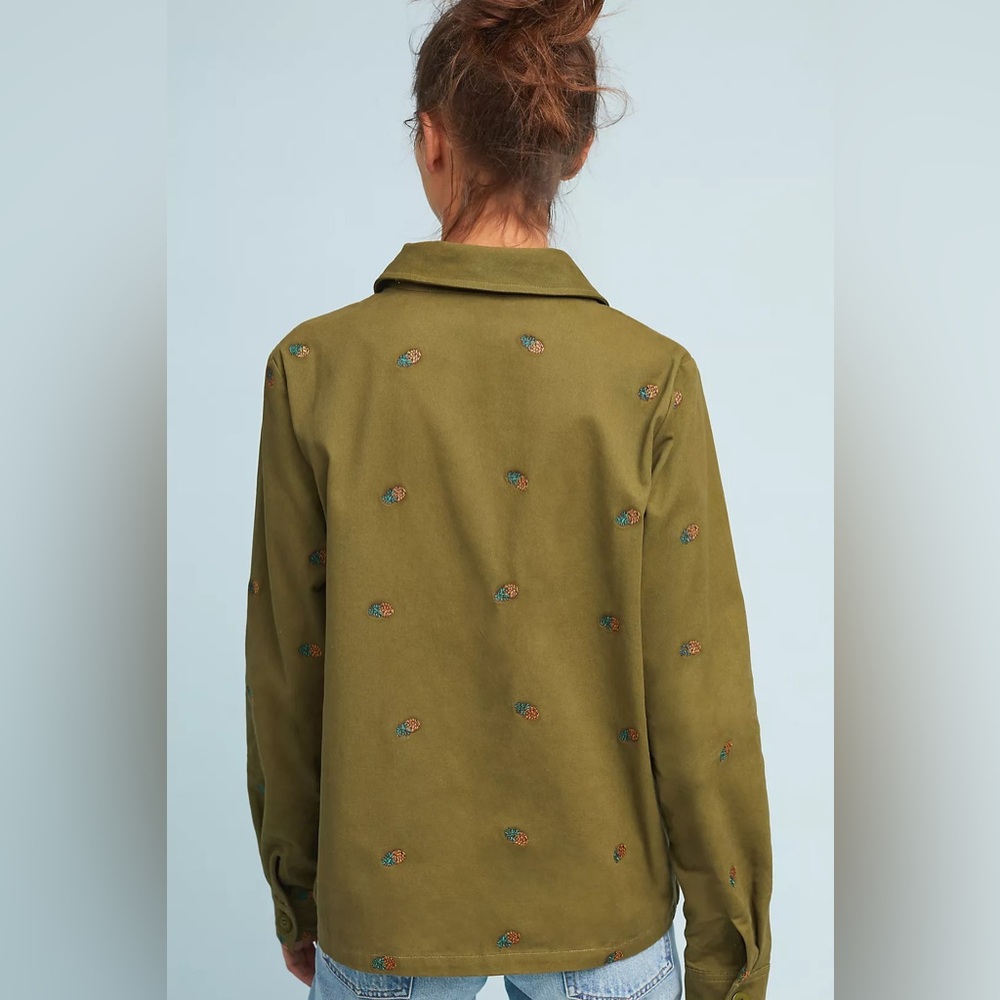 ENGLISH FACTORY Pineapple Printed Embroidered Jacket Olive Green Cotton Canvas S - Picture 5 of 13